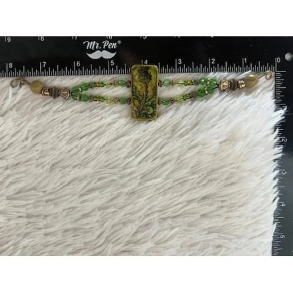 Domino Thistle Bracelet‎ Vintage Green Botanical Whimsigoth Mahjong